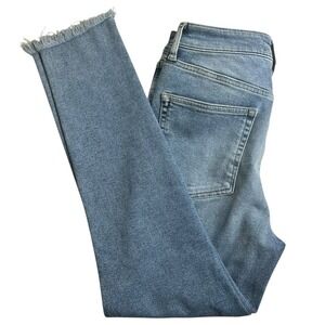 We‎ The Free Womens 30 Medium Wash High Rise Stretch Fringe Hem Skinny Jeans